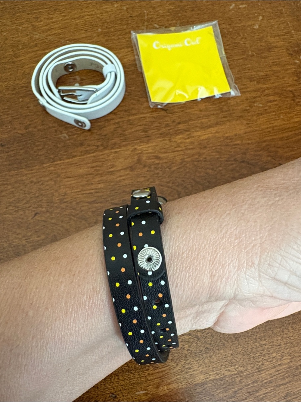 Origami Owl Black Wrap Bracelet with Multicolor Polka Dots 2 Pieces